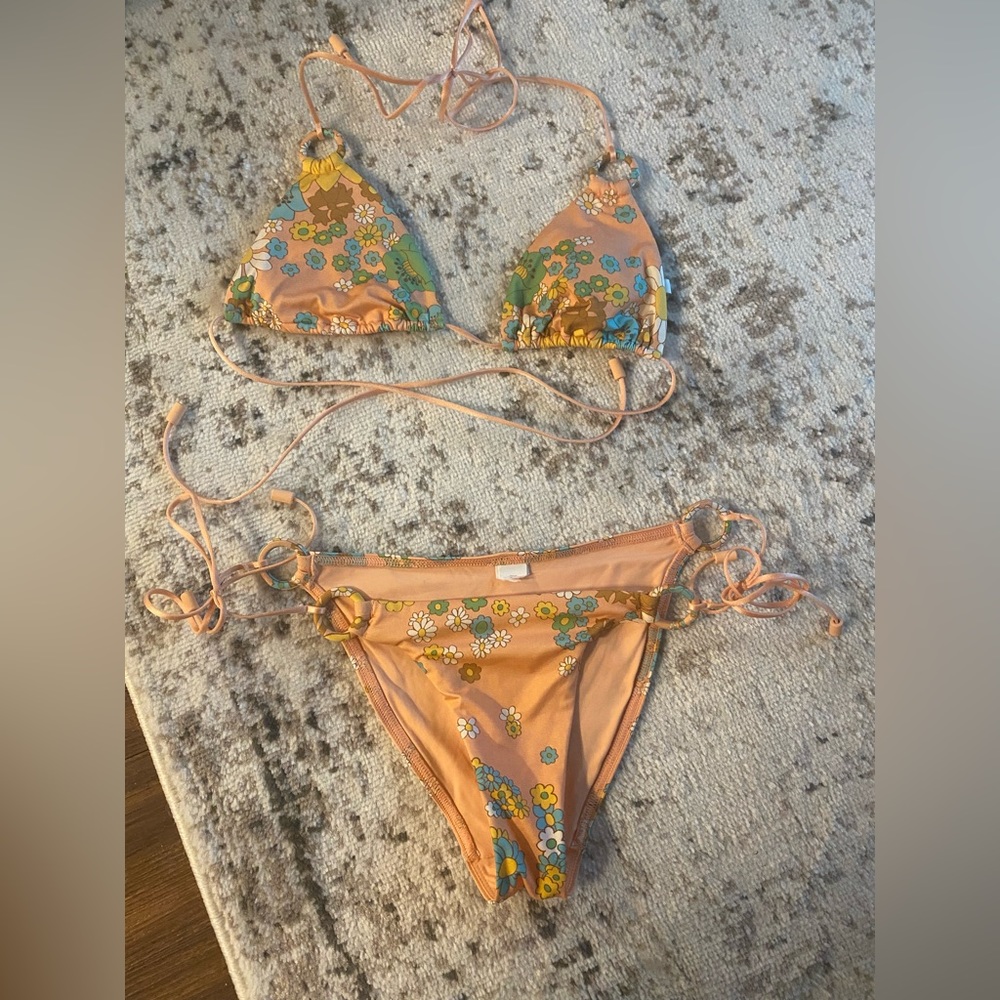 Zimmermann Peach Floral Tie-Side Bikini